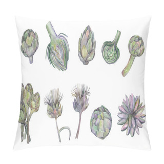 Personality  Watercolor Illustration. Artichokes. Isolated Objects Set. Pillow Covers
