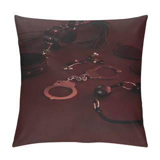 Personality  Sex Toys In Dark Lighting On Red Background Pillow Covers