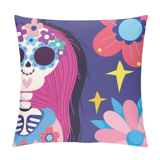 Personality  Day Of The Dead, Catrina With Flowers Decoration Traditional Mexican Celebration Pillow Covers