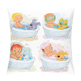 Personality  Clip Art Illustrations Of Little Kids And Their Dogs Pillow Covers