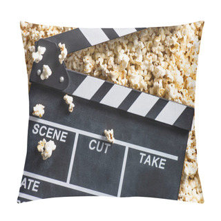 Personality  Top View Of Clapperboard On Salty Popcorn, Cinema Concept Pillow Covers