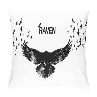 Personality  The Black Raven Fluttering. Double Exposure Effect Pillow Covers