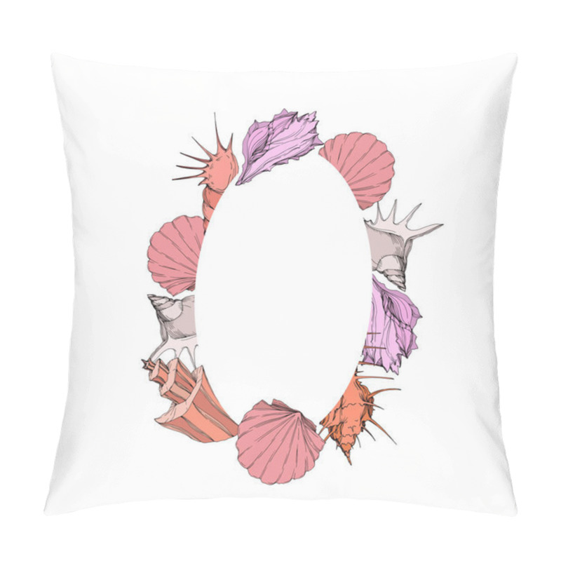 Personality  Vector Summer beach seashell tropical elements. Engraved ink art. Frame border ornament square. pillow covers
