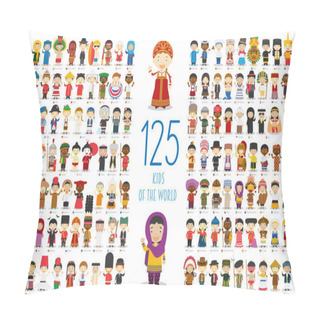 Personality  Kids Of The World Vector Characters Collection: Set Of 125 Children Of Different Nationalities In Cartoon Style. Pillow Covers