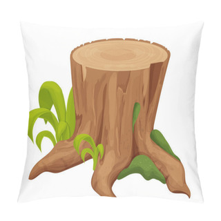 Personality  Tree Stump, Old Trunk With Grass And Moss In Cartoon Style Isolated On White Background. Forest Decoration, Ui Asset, Detailed And Textured Object. Vector Illustration Pillow Covers