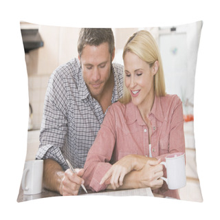 Personality  Couple In Kitchen With Newspaper And Coffee Smiling Pillow Covers