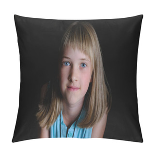 Personality  Portrait Of A Beautiful Girl With An Open Sincere Look, Black Background Pillow Covers