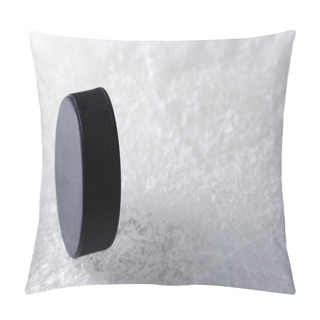 Personality  Black Hockey Puck On Ice Rink Background Pillow Covers