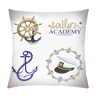 Personality  Set Of Marine, Sea Emblems Pillow Covers