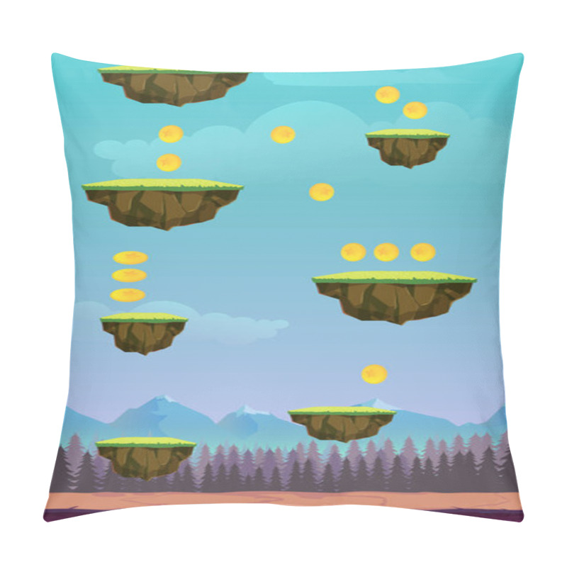 Personality  Jump Game User Interface Design For Tablet Illustration Of A Funny Spring Graphic Game Ui Background, In Cartoon Style With Basic Buttons Pillow Covers