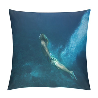 Personality  Underwater Pic Of Young Man Diving In Ocean Alone Pillow Covers