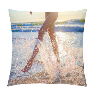 Personality  Woman Splashing Water Walking On Seasidev Pillow Covers