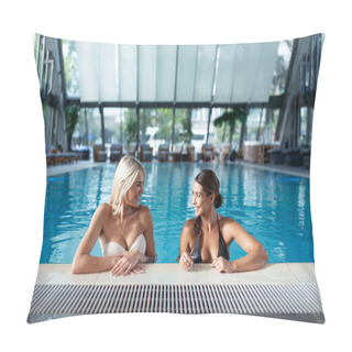 Personality  Women Friends Drink, Cocktail Mojito On Pool Bar, Wear Bikini Luxury Hotel Near Beach On Tropical Island Relax. Beautiful Young Women Having Fun In Swimming Pool, Drinking Cocktail, Smiling. Pillow Covers