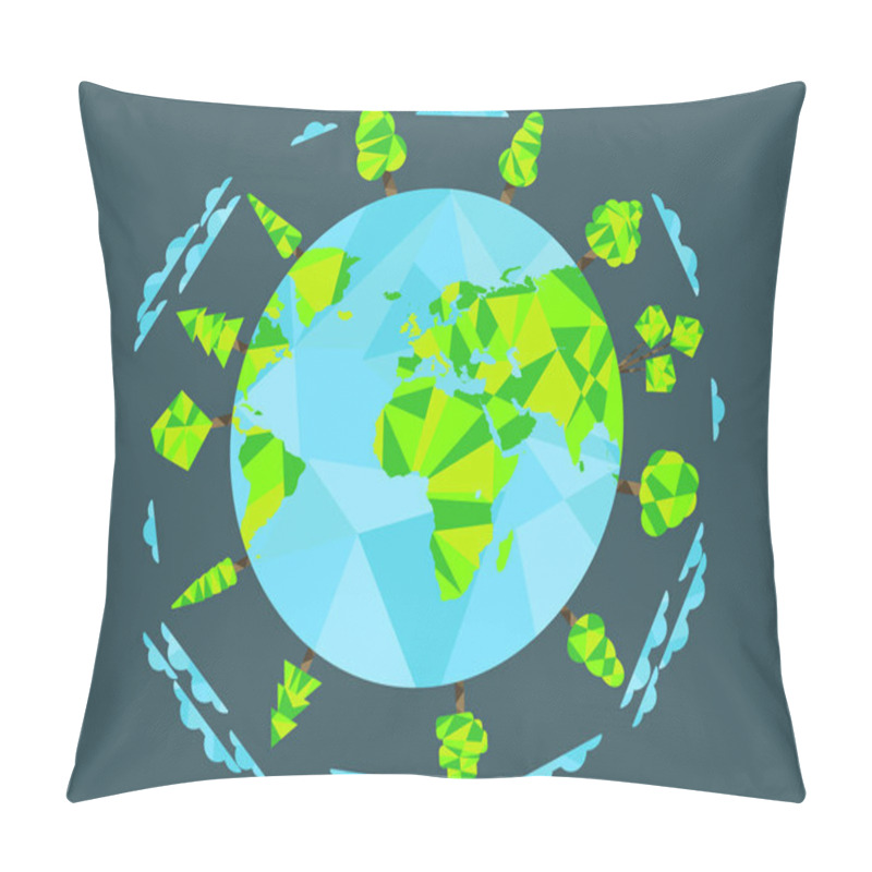 Personality  Earth Day.  Low poly planet and polygonal trees. World Environment Day. Vector illustration pillow covers