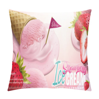 Personality  Strawberry Ice Cream Cone Ads Pillow Covers