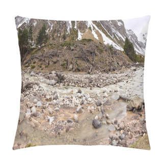 Personality  Traces Of The Recent Landslide, Avalanche And Mudslide In The Mountains Of The Central Caucasus Pillow Covers