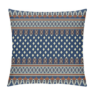 Personality  Beautiful Knitted Embroidery.geometric Ethnic Oriental Pattern Traditional On Blue Background.Aztec Style,abstract,vector,illustration.design For Texture,fabric,clothing,wrapping,decoration,carpet. Pillow Covers