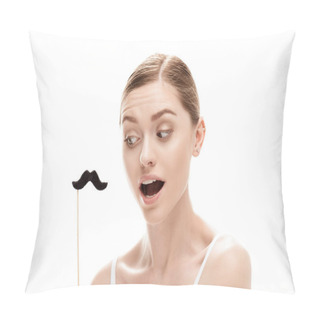 Personality  Woman With Black Mustaches On Stick Pillow Covers