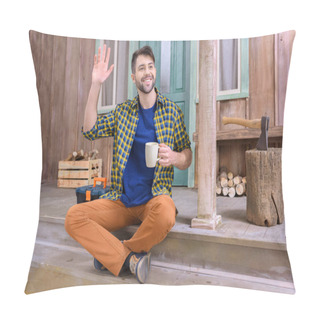 Personality  Man Holding Cup Of Tea Pillow Covers