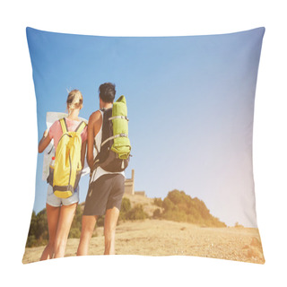 Personality  Two Young Wanderers Are Taking Break Between Walking In Mountains During Summer Vacation Pillow Covers