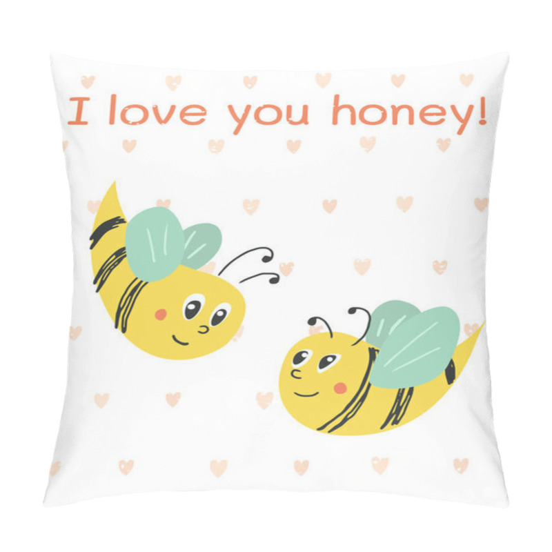 Personality  Vector illustration greeting card with bees. Composition with words I love you honey. Creative honey composition for cards, posters, prints, covers and kids design. Romantic Valentine's Day concept pillow covers