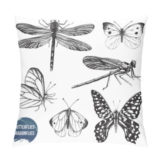 Personality  Hand Drawn Dragonflies And Butterflies Pillow Covers