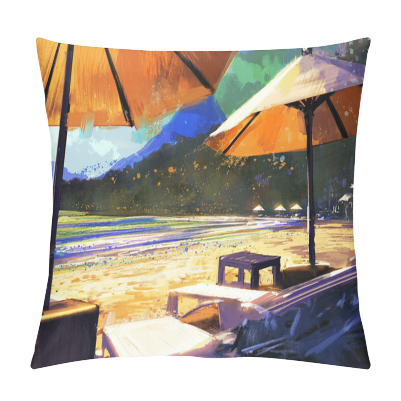 Personality  sun umbrellas and loungers on beach pillow covers