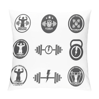 Personality  Bodybuilder Fitness Gym Icon Logo Badge Vector Illustration Pillow Covers