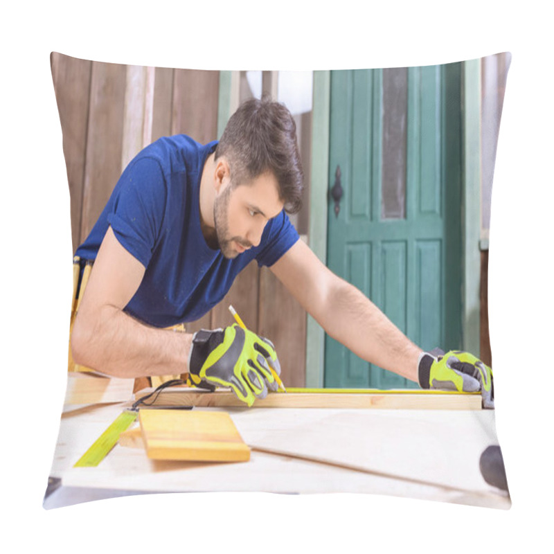 Personality  Carpenter Working With Wooden Plank Pillow Covers