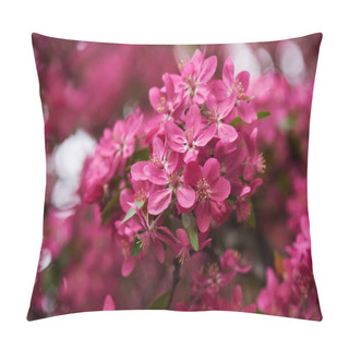 Personality  Close-up View Of Beautiful Bright Pink Almond Flowers, Selective Focus  Pillow Covers