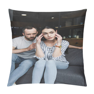 Personality  Young Husband Asking Forgiveness From Wife After Quarrel At Home Pillow Covers