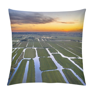 Personality  Aerial View Of Sunset Over Historic Dutch Waterland Landscape In May At Purmerland Near Den Ilp And Purmerend, Netherlands Pillow Covers