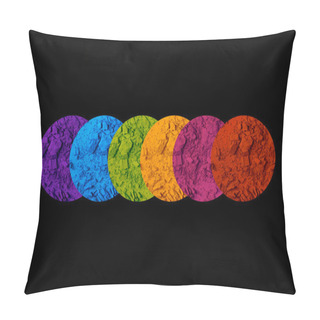 Personality  Rainbow Circles Makeup Color Palette With Broken Eyeshadows On Black Background Pillow Covers