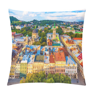 Personality  Scenic Summer Aerial View Of The Market Square Architecture In The Old Town Of Lviv, Ukraine Pillow Covers