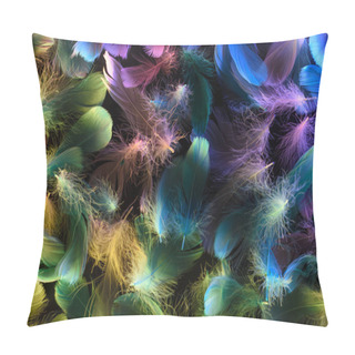 Personality  Seamless Background Of Bright Neon Multicolored Soft Feathers Isolated On Black Pillow Covers