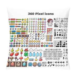Personality  Set Of 8-bit Pixel Graphics Icons. Isolated Vector Illustration. Game Art. Weapons, Jewelry, Potions, Chests. Pillow Covers