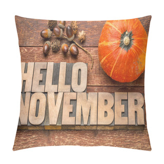 Personality  Hello November Word Abstract In Wood Type Pillow Covers