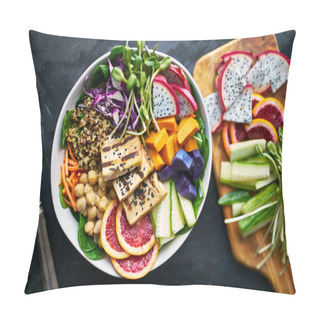 Personality  Grilled Tofu And Dragon Fruit Buddha Bowl Top View Pillow Covers
