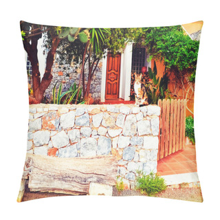 Personality  Facade Of The Building In Rural Crete, Greece Pillow Covers