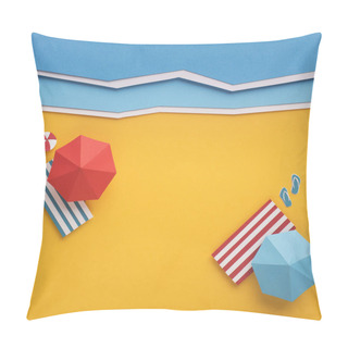 Personality  Separate Placed Two Sunbeds With Umbrellas Near The Blue Sea Pillow Covers