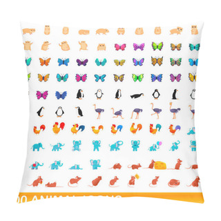 Personality  100 Animal Icons Set, Cartoon Style Pillow Covers