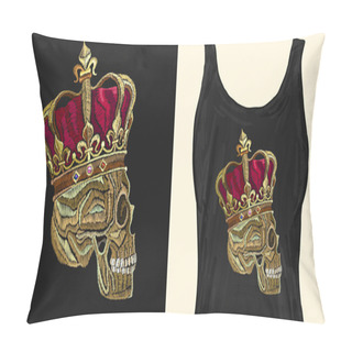 Personality  Embroidery Skull In Golden Crown. Dead King. Trendy Apparel Pillow Covers