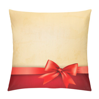Personality  Vintage Background With Red Gift Bow And Ribbon On Old Paper. Ve Pillow Covers