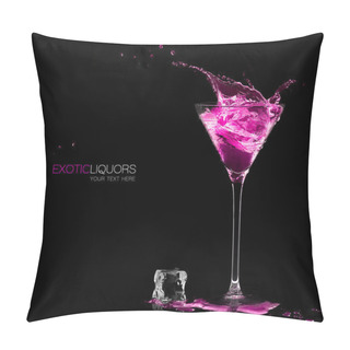 Personality  Cocktail Glass With Strawberry Spirit Drink Splashing. Template Pillow Covers