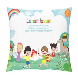 Personality  Vector Illustration Of Happy Children Playing In Playground  Pillow Covers