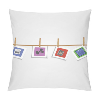 Personality  Photo Of The Lips Hanging On A Rope, Clothespins Hold A Photo. Photo Lips On A Light Background. Pillow Covers
