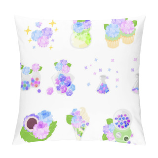 Personality  The Various Cute Hydrangea Icons Such As Pudding And Cupcake And Konpeito And Candy And Parfait And Japanese Sweets Pillow Covers