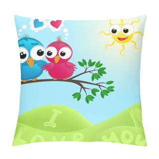 Personality  Couple Of Birds In Love. Vector Illustration. Pillow Covers