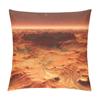 Personality  Mars Planet Surface With Dust Blowing. 3d Illustration Pillow Covers