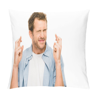 Personality  Young Man Making Wish Fingers Crossed Pillow Covers